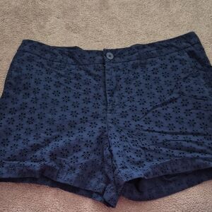 Faded Glory Navy Eyelet High-Waist Cotton Shorts